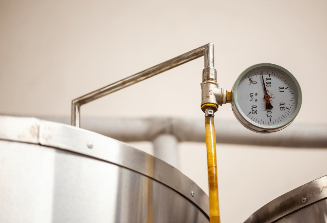 A fermentation tank in a modern brewery taking advantage of the advances in fermentation technology. 